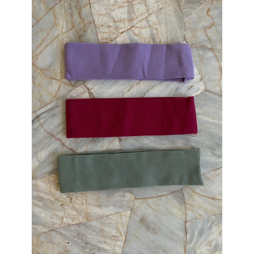 Set of 3 Wide Stretch Ribbed Knit Headbands Purple Burgundy Olive Green Sporty